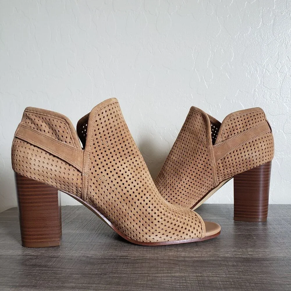 Sam Edelman Easton Perforated Suede Peep Toe Ankle Booties Brown Size Women's 11
